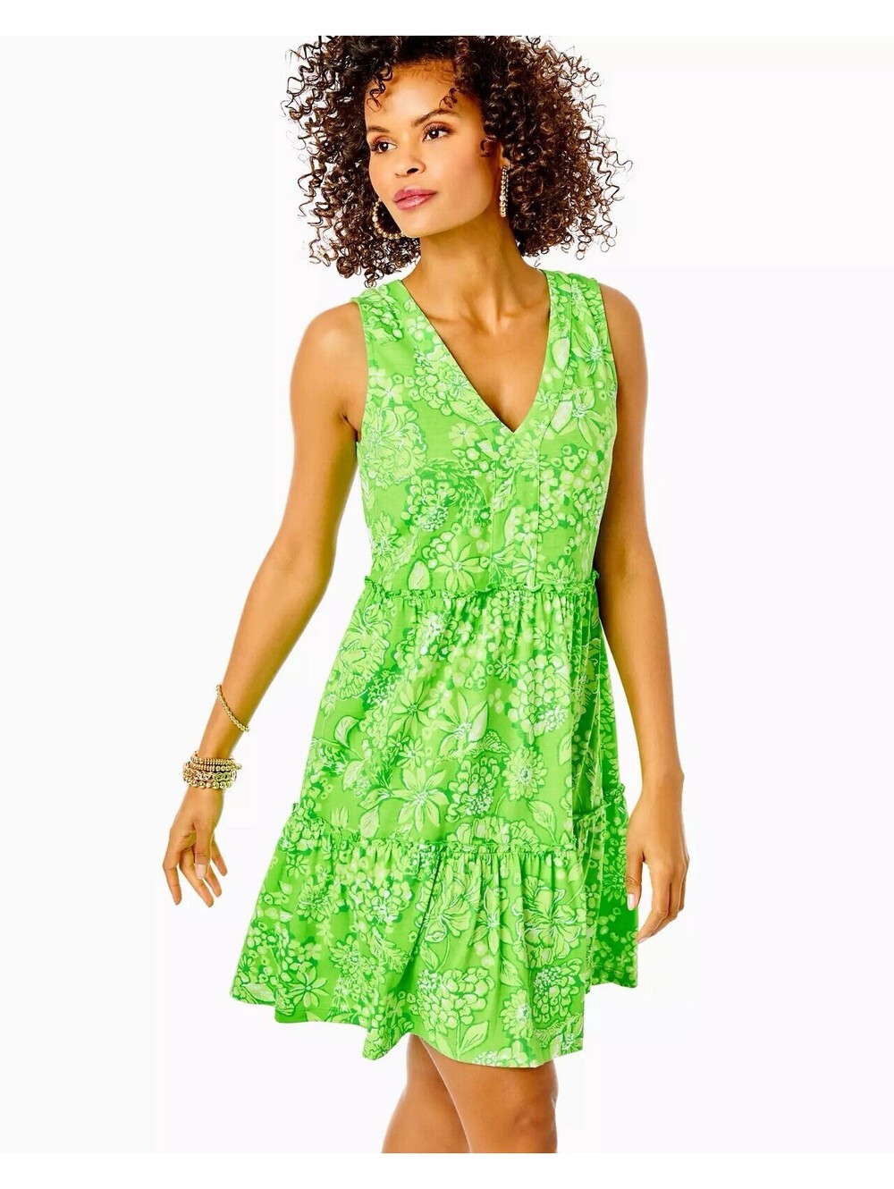 lilly pulitzer dress small S green lorina swing fit flare floral tropical resort
